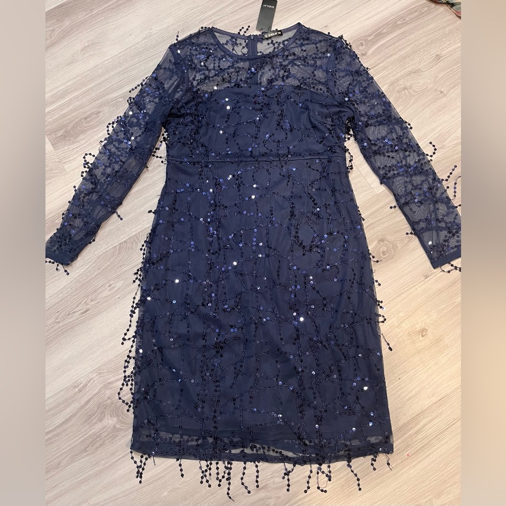 NWT Elegant sequin‎  Navy Beaded Dress